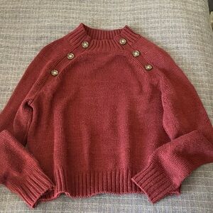 Copper Key Maroon Sweater with Button Accents